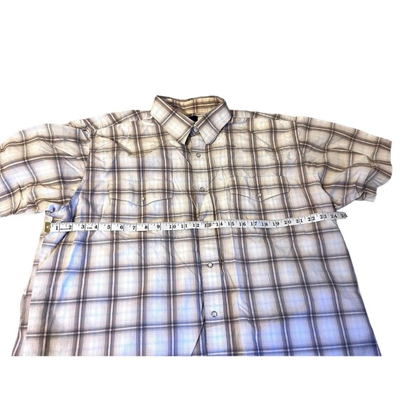 Wrangler Wrancher Pearl Snap Shirt Mens XL Brown/White Plaid Short Sleeve - Picture 5 of 6